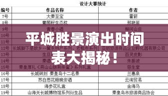 平城胜景演出时间表大揭秘！
