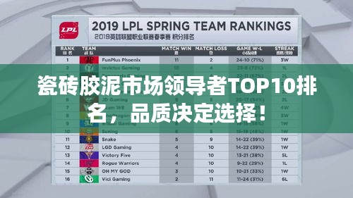 瓷砖胶泥市场领导者TOP10排名，品质决定选择！