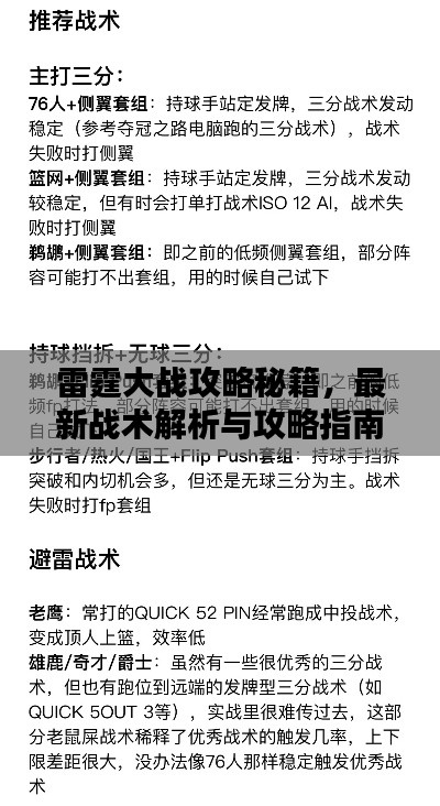 雷霆大战攻略秘籍，最新战术解析与攻略指南
