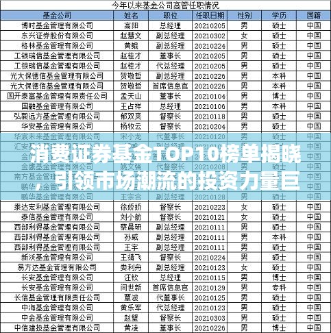 消费证券基金TOP10榜单揭晓，引领市场潮流的投资力量巨头榜单！